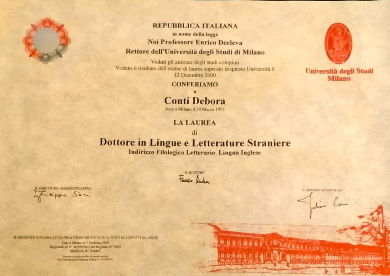 Dottore in Lingue e Letterature Straniere - Università degli Studi di Milano - Debora Conti